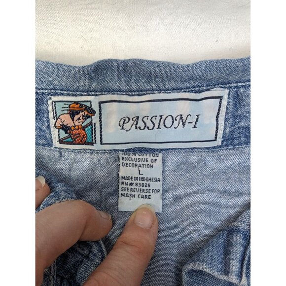 Passion-I Women's Vintage Denim Southwestern Embroidered Button Up Shirt Sz L - Picture 6 of 6